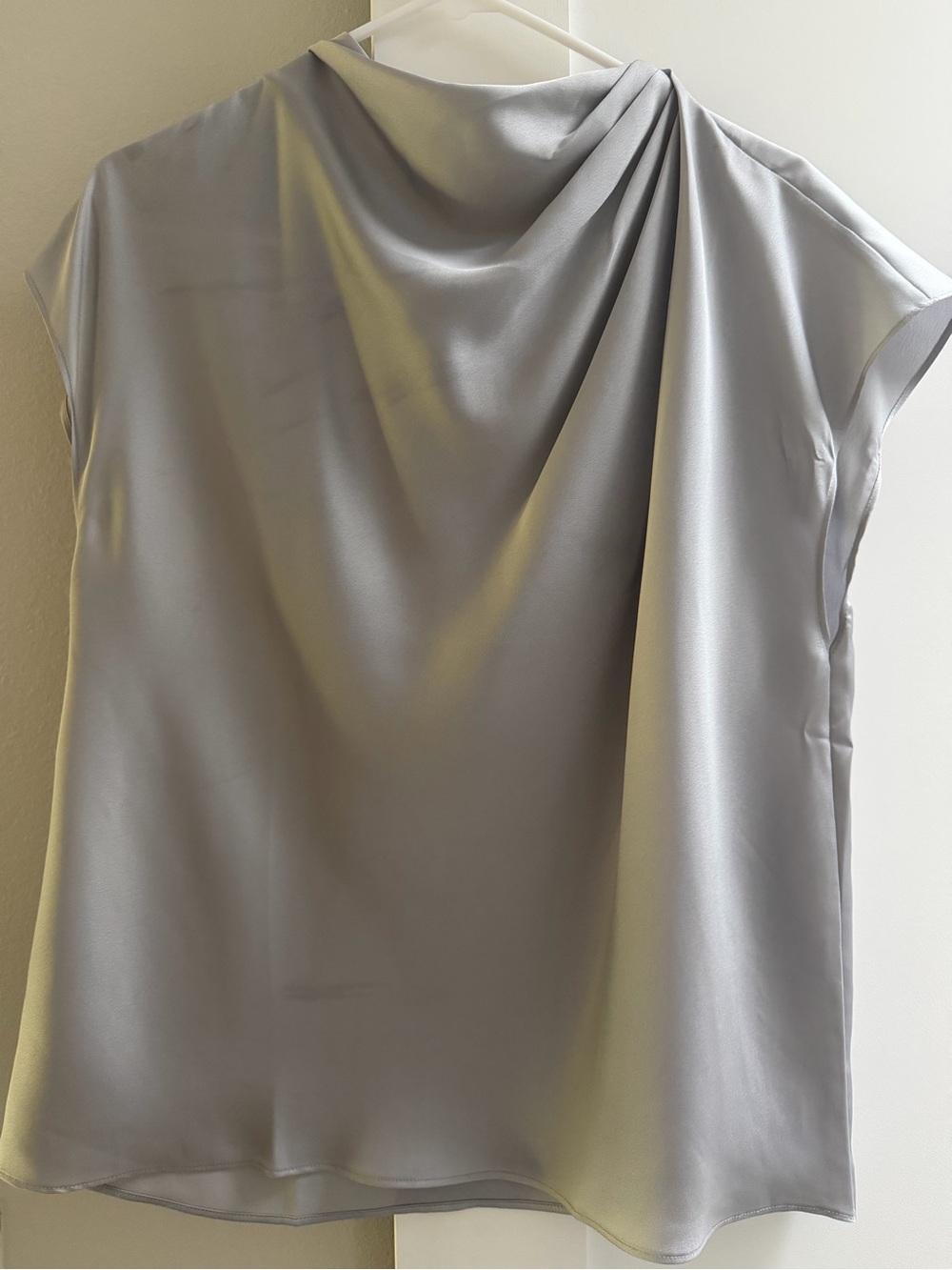 Ann Taylor Silver-Gray Draped Cowl Cap-Sleeve Blouse